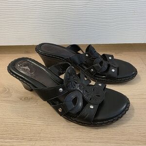 Nurture Black Leather Slip On Summer Cute Minimalist Heeled Lucas Sandals Sz 9M
